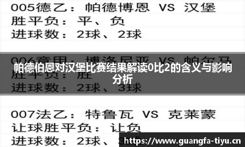 帕德伯恩对汉堡比赛结果解读0比2的含义与影响分析